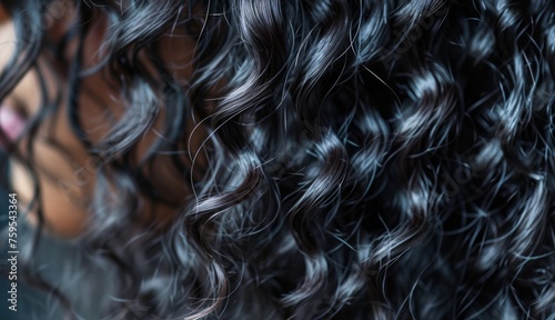 Close-Up of Dark Curly Hair Texture Against a Neutral Background