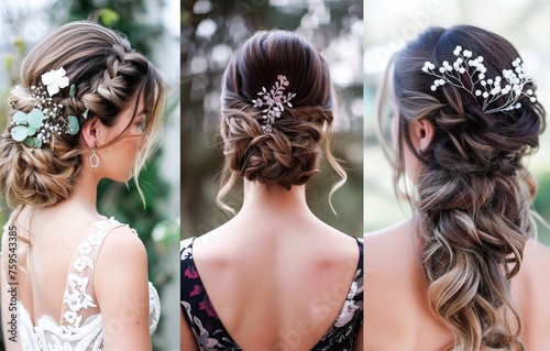 Elegant Bridal Updo Hairstyle With Floral Hair Accessories in a Stylish Salon Setting photo