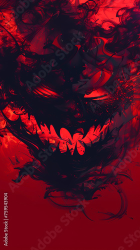 An abstract representation of a wicked grin, symbolizing the malevolent joy of demons. mobile phone wallpaper
