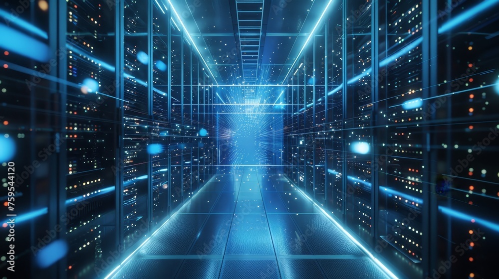 Corridor in Working Data Center Full of Rack Servers Corridor in Working Data Center Full of Rack Servers