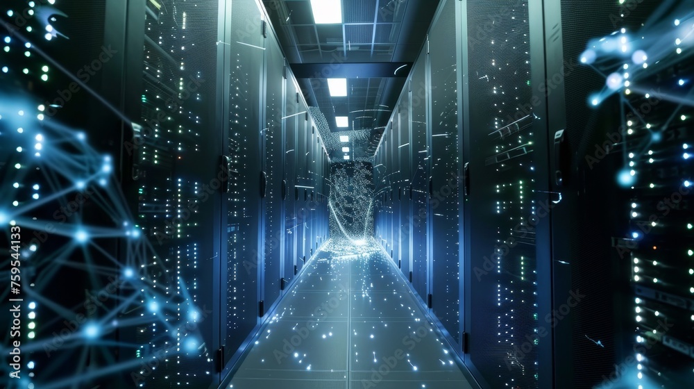 Corridor in Working Data Center Full of Rack Servers Corridor in Working Data Center Full of Rack Servers