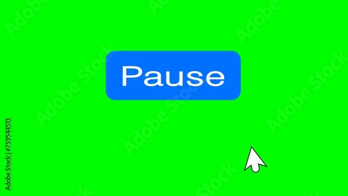 computer cursor click button animation pause play isolation on green background