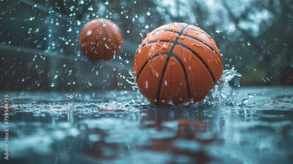 Splashing Basketball on Wet Surface