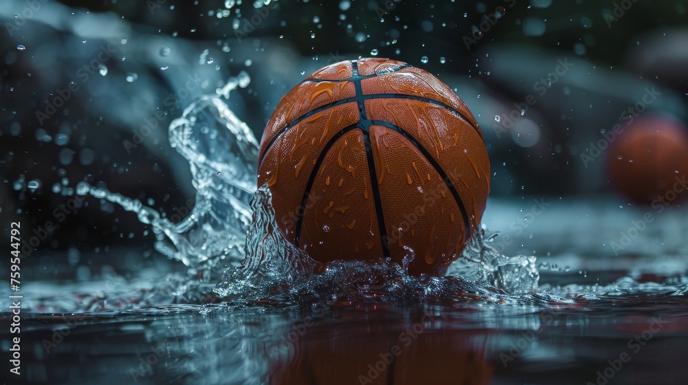 Splashing Basketball on Wet Surface Splashing Basketball on Wet Surface