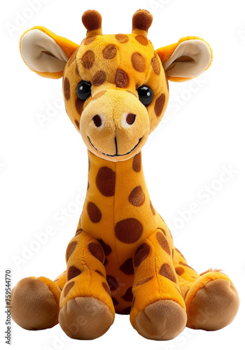 Giraffe plush toy with long neck and patterned fur  cut out - stock png.