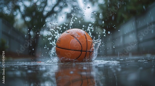 Splashing Basketball on Wet Surface © Media Srock