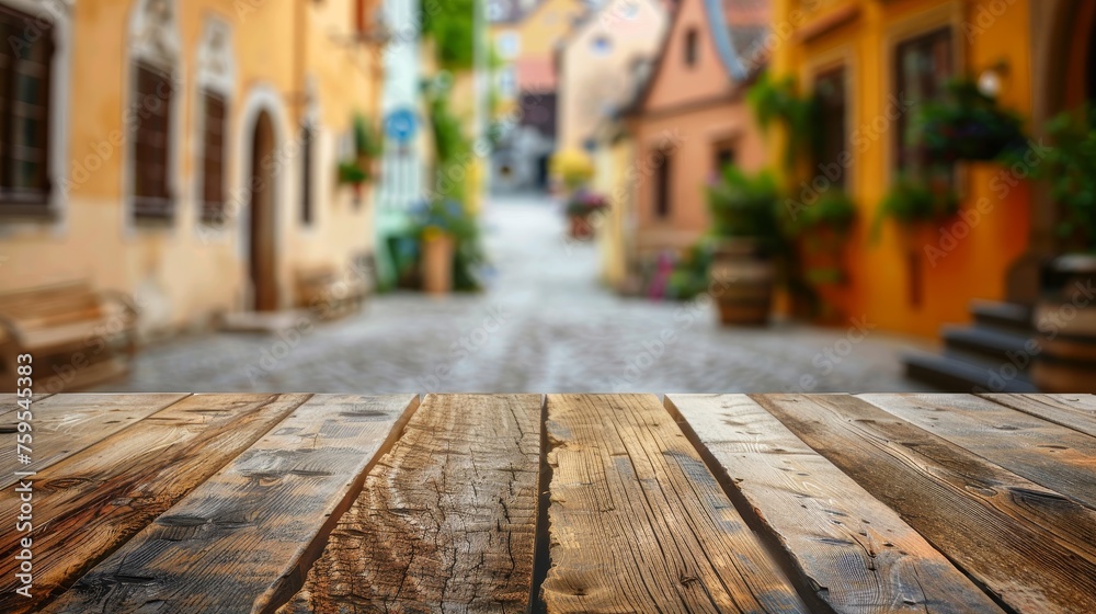 Fototapeta premium The empty wooden table of city street