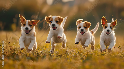 cute dog running and jumping happily