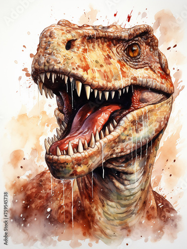 Ferocious Watercolor Tyrannosaurus Rex Head