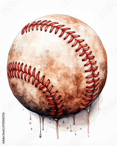 Weathered Baseball with Red Stitches isolated on white