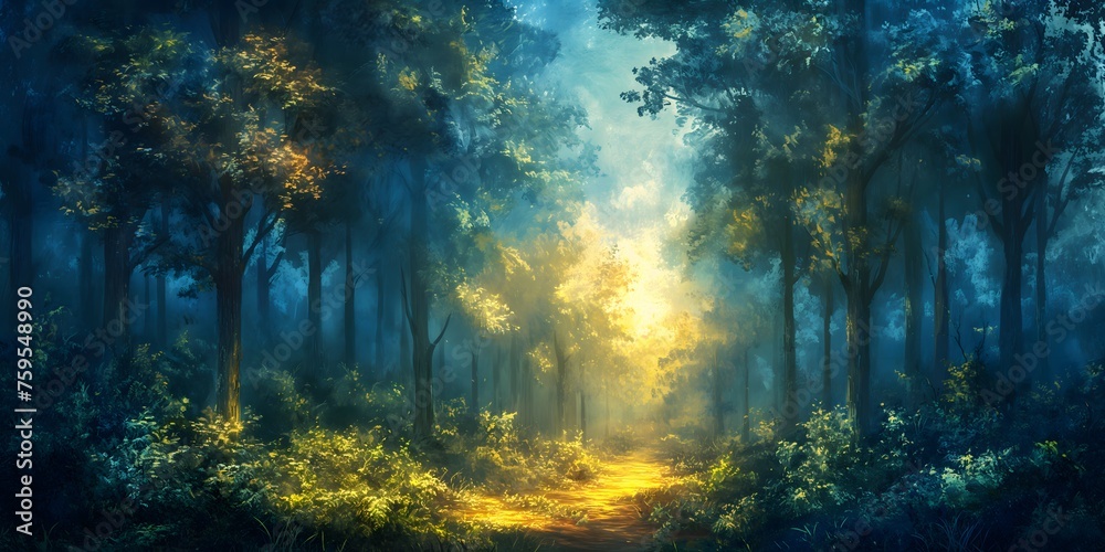 A mystical forest background in acrylic painting style_01