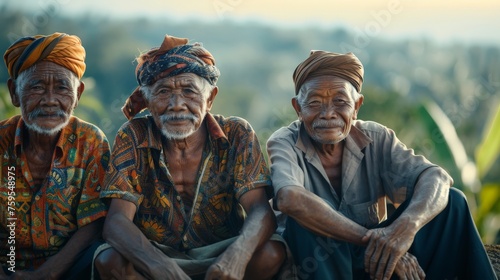 portrait of three indonesian villagers photo