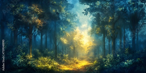 A mystical forest background in acrylic painting style_01