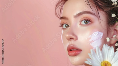 Closeup oriental skin face female beauty health natural moisturizing photo