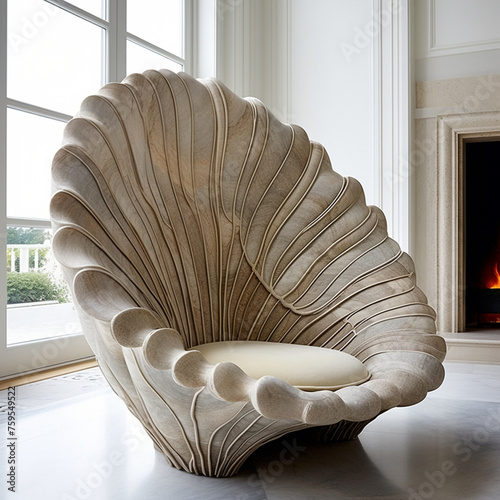 coquina shell shape chair made of stone photo