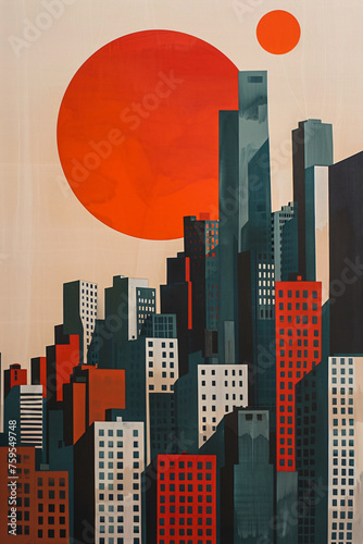 Abstract urban landscapes with geometric shapes. Minimalist city skyline and architecture concept. Stylized silhouettes for design and art projects. Variety of perspectives and artistic techniques