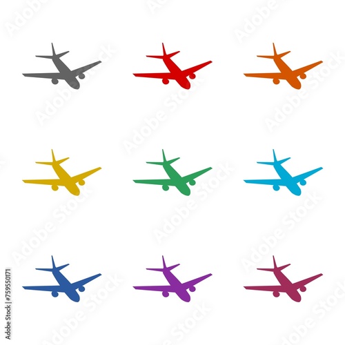 Plane illustration icon isolated on white background. Set icons colorful