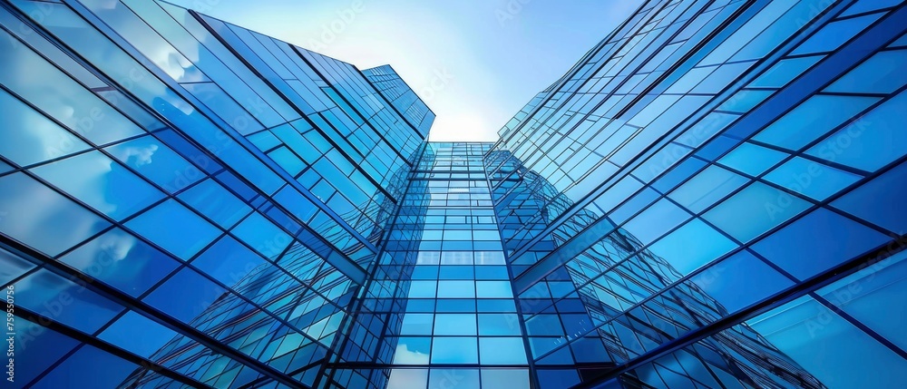 Contemporary Skyline. Blue Glass Skyscrapers in Urban Corporate Landscape