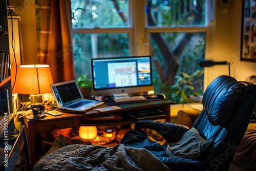 Remote work concept. people working from home. After-Hours Hustle The Life of a Workaholic at Home © Koplexs-Stock