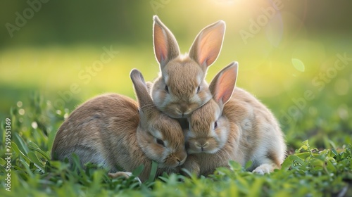 Cute bunnies loved by its master