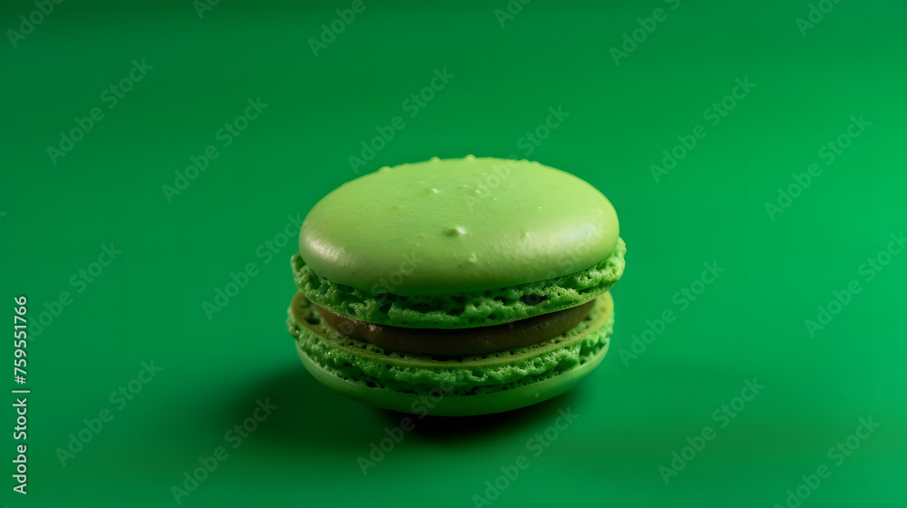 green French macaroon in center on green background green French macaroon in center on green background