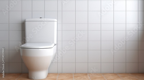 Modern toilet room interior 3d realistic illustration mockup with tiled walls and floor