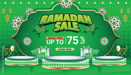 Banner Ramadan mubarak sale green 3d text editable social media background 5