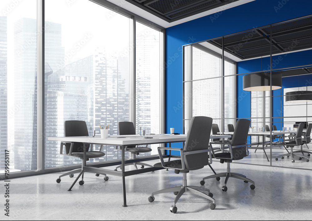 Blue office board room corner