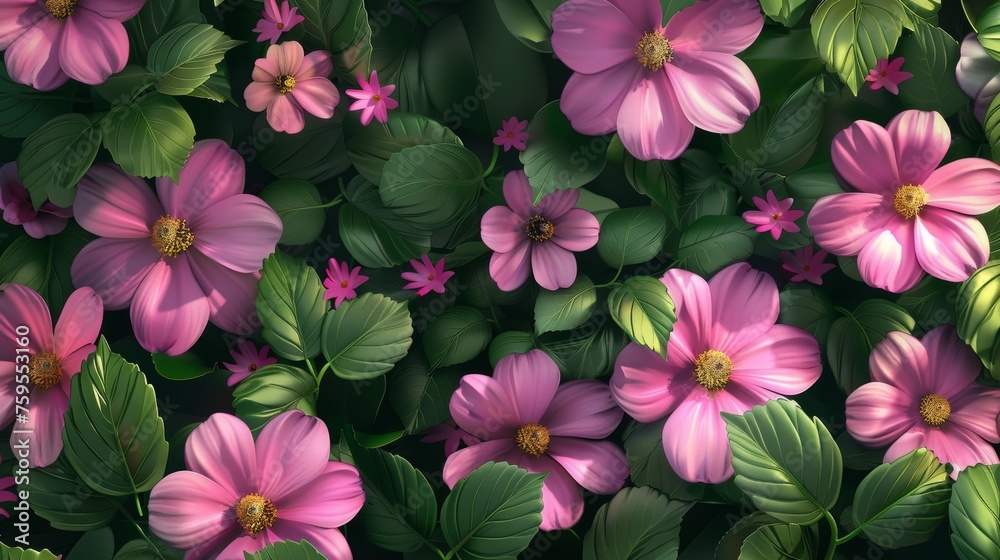 A cluster of pink and white tulips in full bloom creates a beautiful spring garden scene