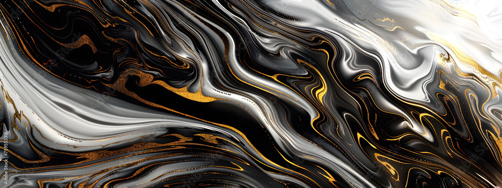 Elegant black and white marble stone texture adorned with luxurious gold details. Abstract design features a mix of black marble, gold ink patterns, and fluid brush strokes. Elegant black and white marble stone texture adorned with luxurious gold details. Abstract design features a mix of black marble, gold ink patterns, and fluid brush strokes.