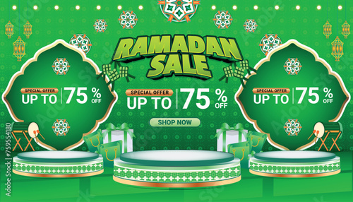 Banner Ramadan mubarak sale green 3d text editable social media background 6