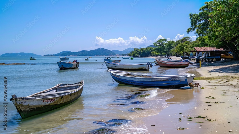 Several Fishing Boats Lay on Sandy Beaches, Whispers of Seafarers Adventures and Maritime Traditions Perfect for Capturing the Essence of Coastal Life