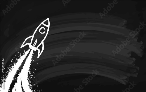 Kreidegemalte Rakete auf Schwarzer Tafel: Vektorgrafik Illustrationen