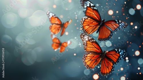 Group of Orange Butterflies Flying Through the Air © yganko
