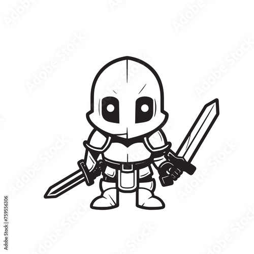 Cartoon Cute Warrior Minimalist Hand Drawn Vector