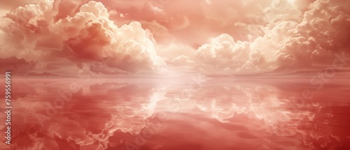  a large body of water with clouds in the sky and a bright sun in the middle of the sky above it.