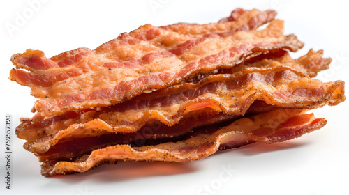Isolated strips of fried bacon. white background