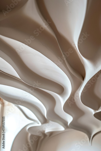 Elegant Curved Ceiling Architecture. Abstract closeup of a designer modern ceiling design with copy space. © dinastya