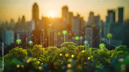key elements of a sustainable strategy in real estate. Highlight innovative green building practices, renewable, green city, go green concept