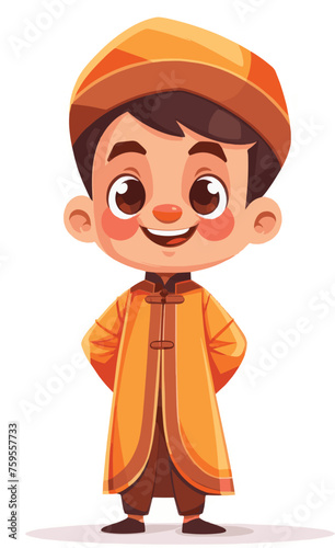 Delightful Cartoon of a Muslim Boy in Traditional Attire