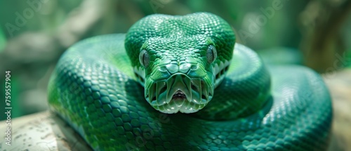  a close up of a green snake's head with its mouth open and it's mouth wide open.