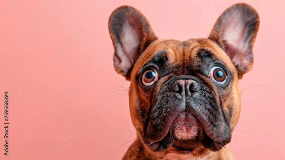  a close up of a dog's face looking at the camera with a surprised look on it's face.