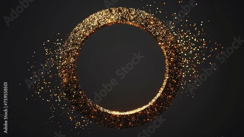Mock up of golden glitter circle with the space for the text over black background