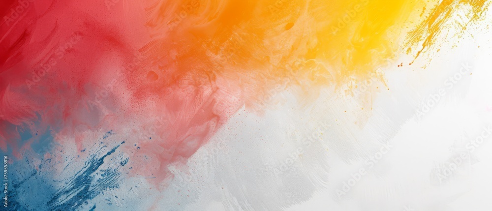 a multicolored painting with white, red, yellow, and blue paint splattered on the wall. a multicolored painting with white, red, yellow, and blue paint splattered on the wall.