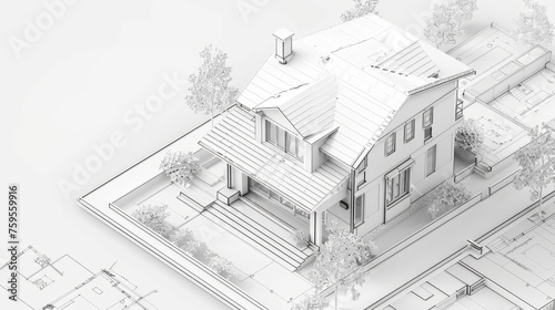 Modern house architecture blueprint in 3d illustration