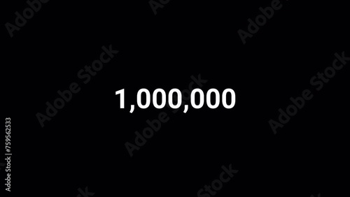 Number counter from zero to one million on a black background, Counting Numbers from 0 to 1,000,000 on a transparent background with alpha channel, Number counting from 0 to 1M animation