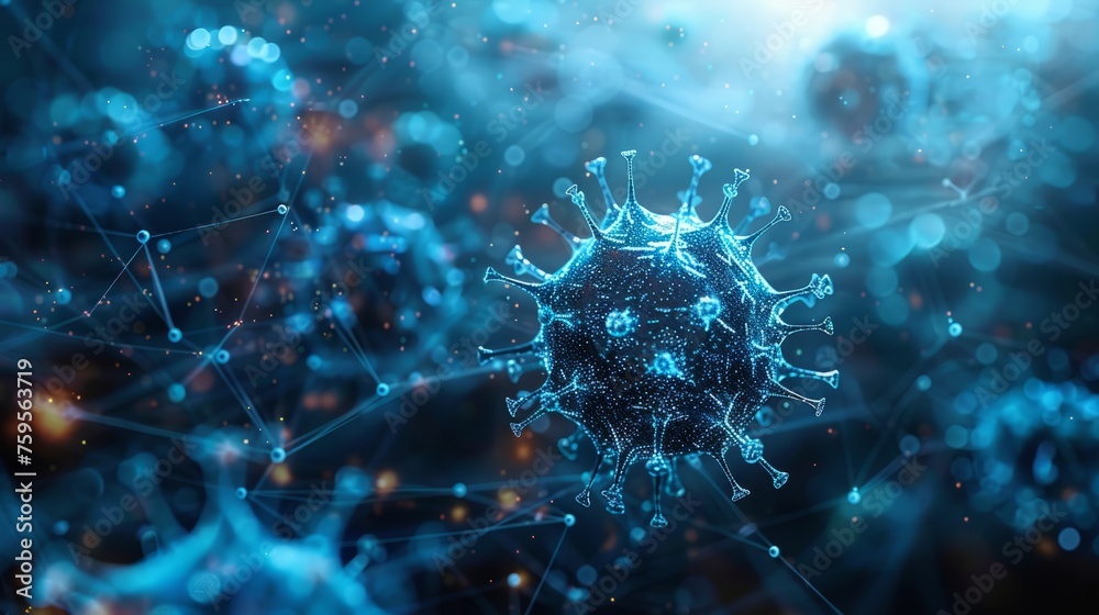A macro illustration of the virus designed for medical context. Virus cells background