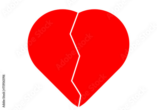 Icono rojo de un corazón roto en grieta.