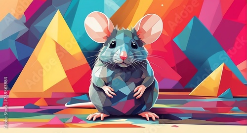 Mouse colorful geometric shapes background. Digital painting. Vector illustration from Generative AI