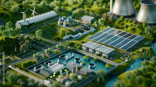 Educational scene depicting the process of producing green hydrogen from renewable energy sources, fostering sustainability